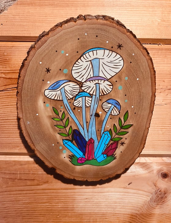 Image of Mushrooms and crystals (live edge) 