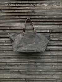 Image 2 of Large waxed canvas tote bag with leather handles  / carry all bag COLLECTION UNIS