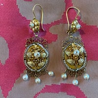 Image 1 of OAXACAN GOLD AND PEARL EARRINGS