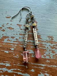 Image 5 of Balance charm earrings with opals and pink tourmaline
