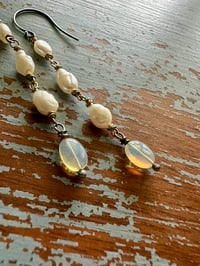 Image 11 of sterling and 14k gold pearl opal dangle earrings