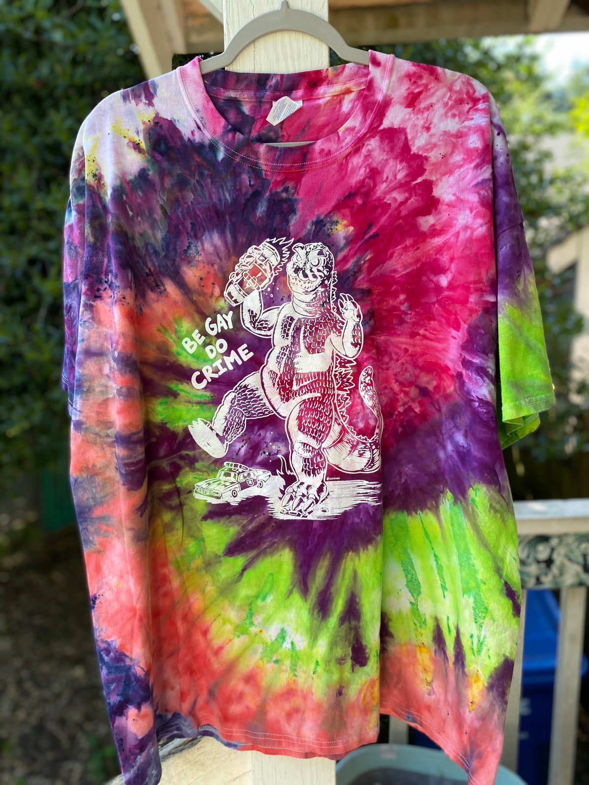 Image of 3XL Godzilla Be Gay Do Crime Tie Dye Shirt 