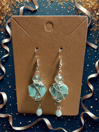 Baby Blue Wire Wrapped Dangle Earrings 