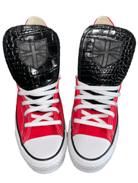 BLACK CROCODILE LEATHER SHIELD RED HIGH  CHUCKS