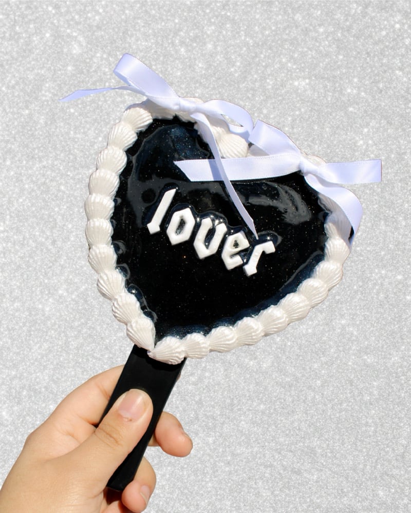 Image of Black and White VDay Cake Handheld Mirror