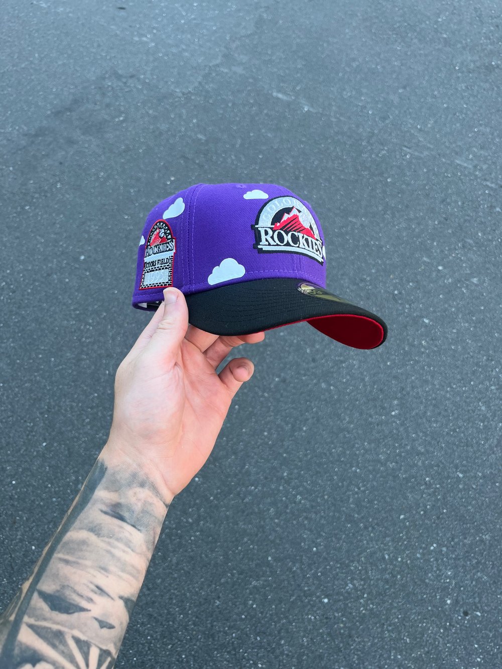 Image of RED BRIM PARTLY CLOUDY  COLORADO ROCKIES CUSTOM FITTED CAP