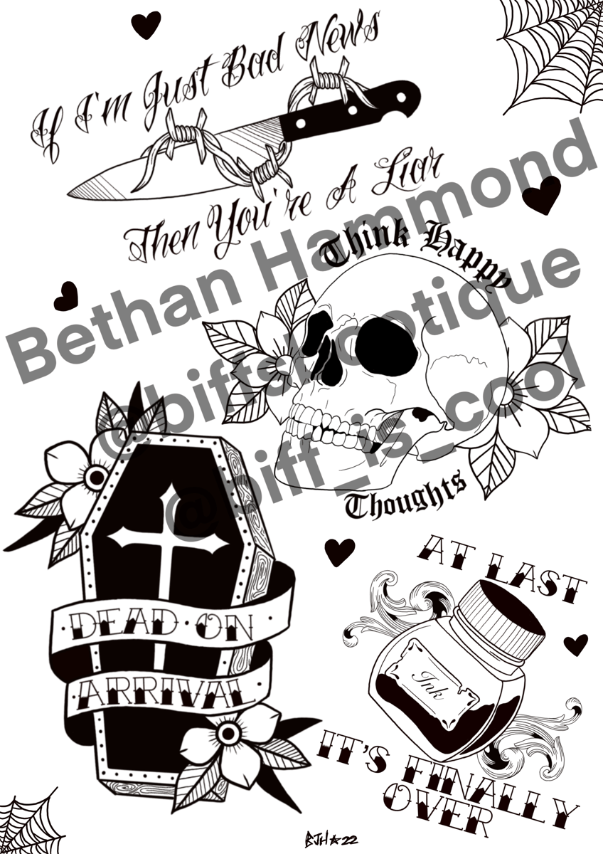 Emo Tattoo Flash Print A4 Biffs Bootique 2097