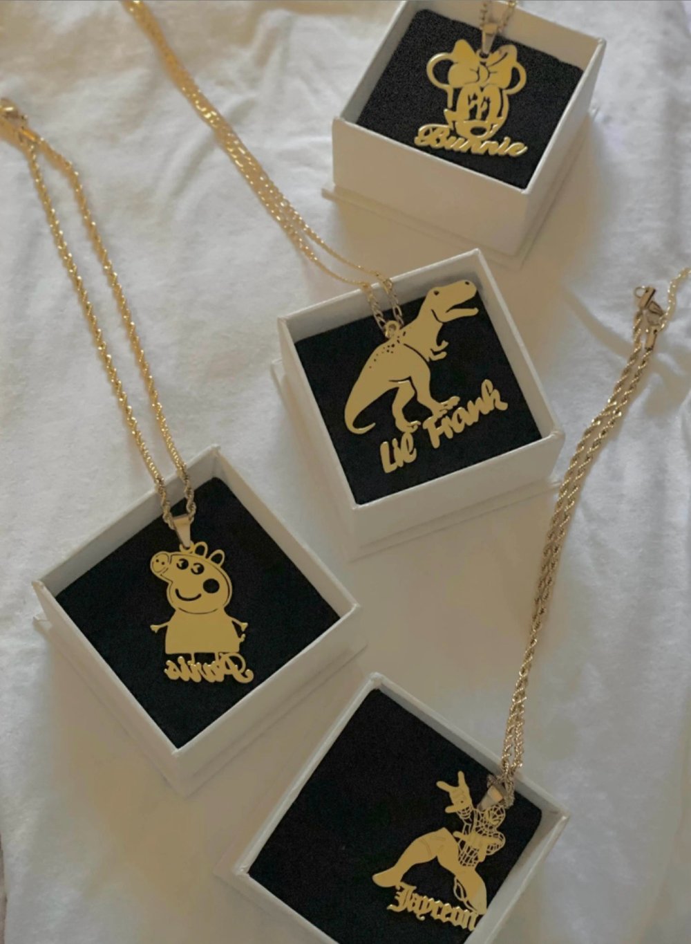 Image of Gold plated Custom cartoon character necklaces with name