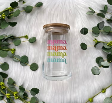 Mama/Mom Glass Can Tumbler with Bamboo Lid & Straw – Georgia Jean Boutique  & Co. LLC.