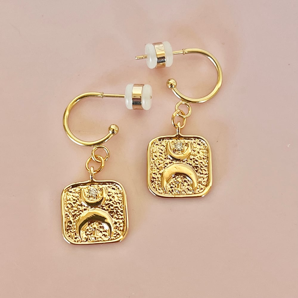 Image of Square Moon Half Hoops