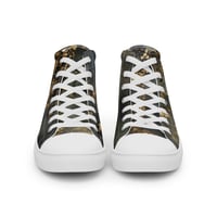 Image 9 of Tattered Look Goth Inspired Black, Gray and Gold Women’s high top canvas shoes