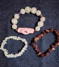 Image 2 of Stretch bracelet trio (rose quartz, crystal,red Jasper beads)