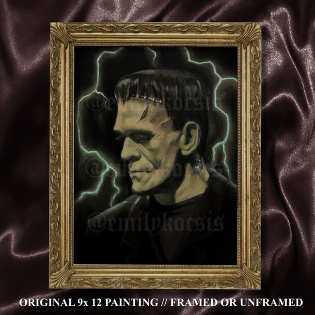 ‘Frankenstein’ Boris Karloff as Frankenstein’s Monster 1931 9x12” Original Oil Painting