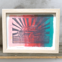"A Businessman Coupe", Acrylic/Lino Print, Framed 