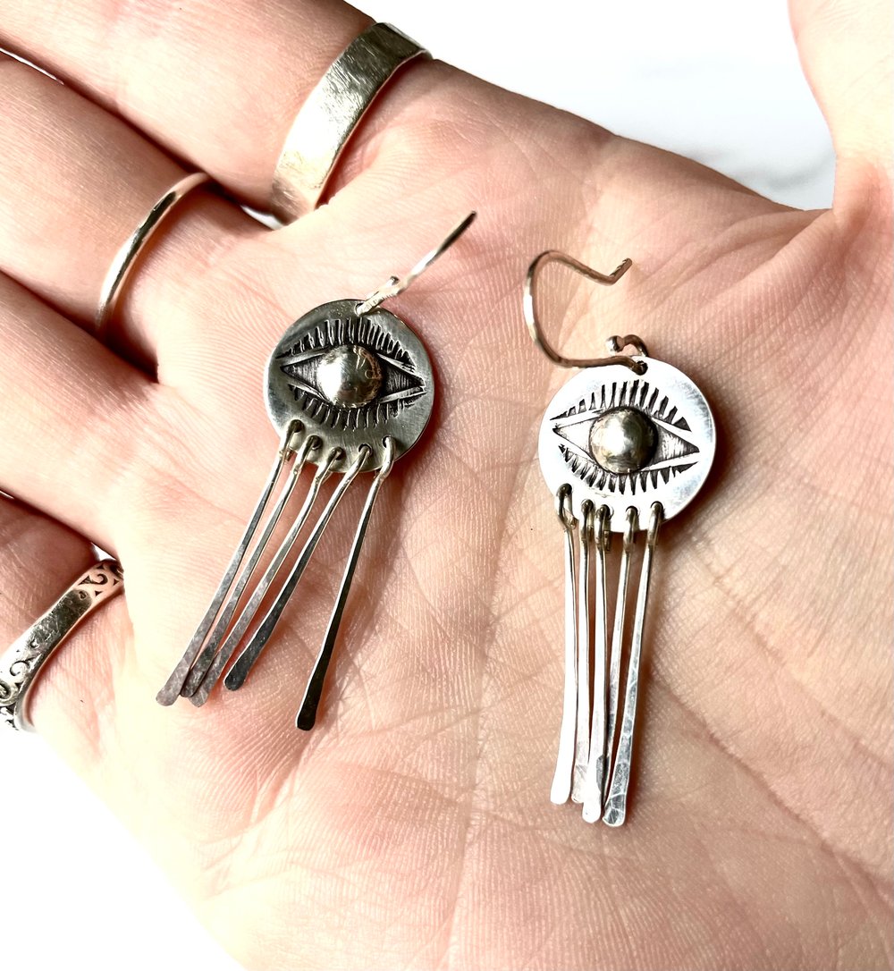 Silver Evil Eye Earrings Handmade Sterling Silver 925