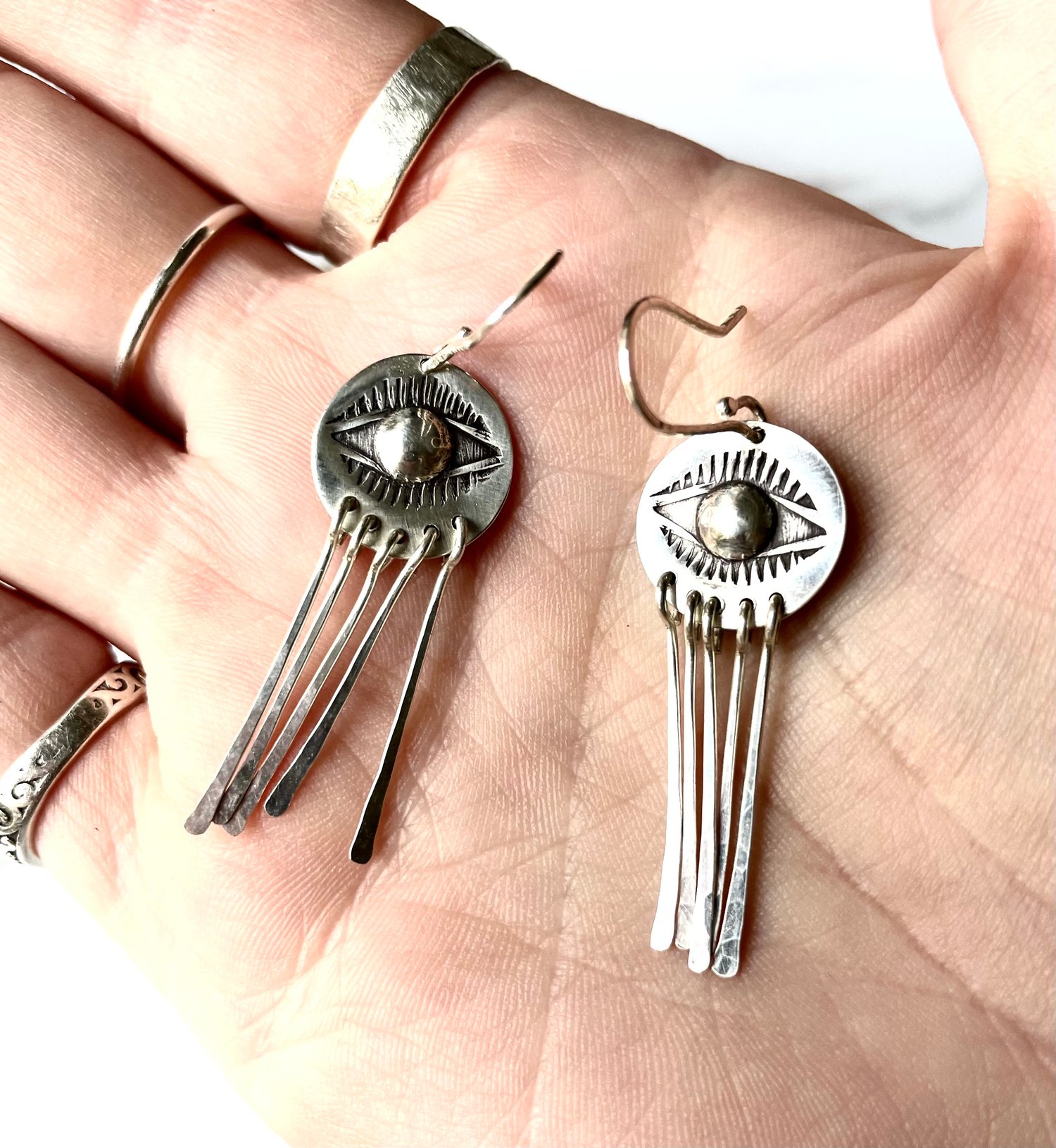 Image of Silver Evil Eye Earrings Handmade Sterling Silver 925
