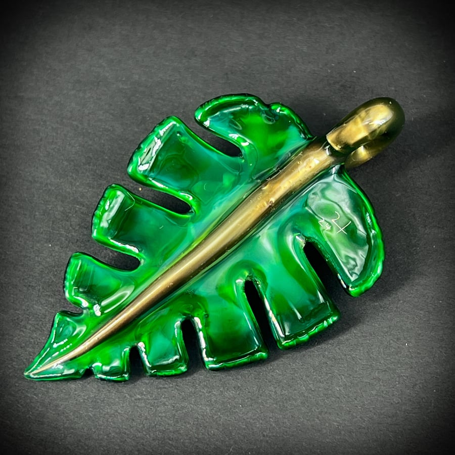 Image of Emerald Metallic Monstera Leaf Pendant