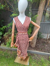 Image 7 of Pasha Co ord set top and frill wrap skirt - Brown