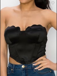 Image 1 of Scallop Edge Zip-up Tube Top black
