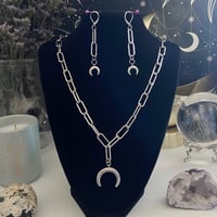 Image 1 of Crescent Moon Chain Necklace + Earring Set