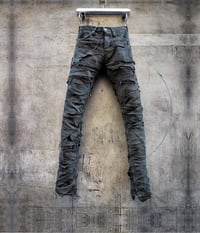 Image 1 of Black Layered Leather Denim Slim