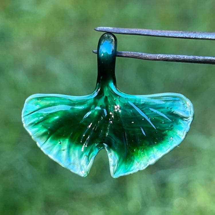 Image of Mini Metallic Green Ginkgo Leaf Pendant