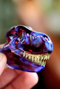 Image 2 of Blueberry T-Rex skull pendant (exp blue Phoenix with illuminati teeth.