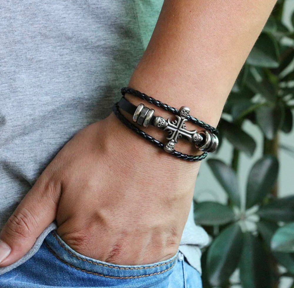 Image of Retro Geometric Pu Leather Men's Bracelets