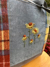 Image 4 of Daisy Embroidered Design on ‘Ancient Buchanan’ Scottish Tartan Tote Bag