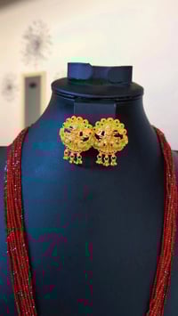 Image 2 of Krishna_Long Gold Plated Hydrocrystal Necklace Set with Earrings Featuring Lord Krishna 