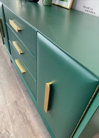 Image 10 of Vintage Retro Lebus sideboard with drawers / tv cabinet painted in dark green