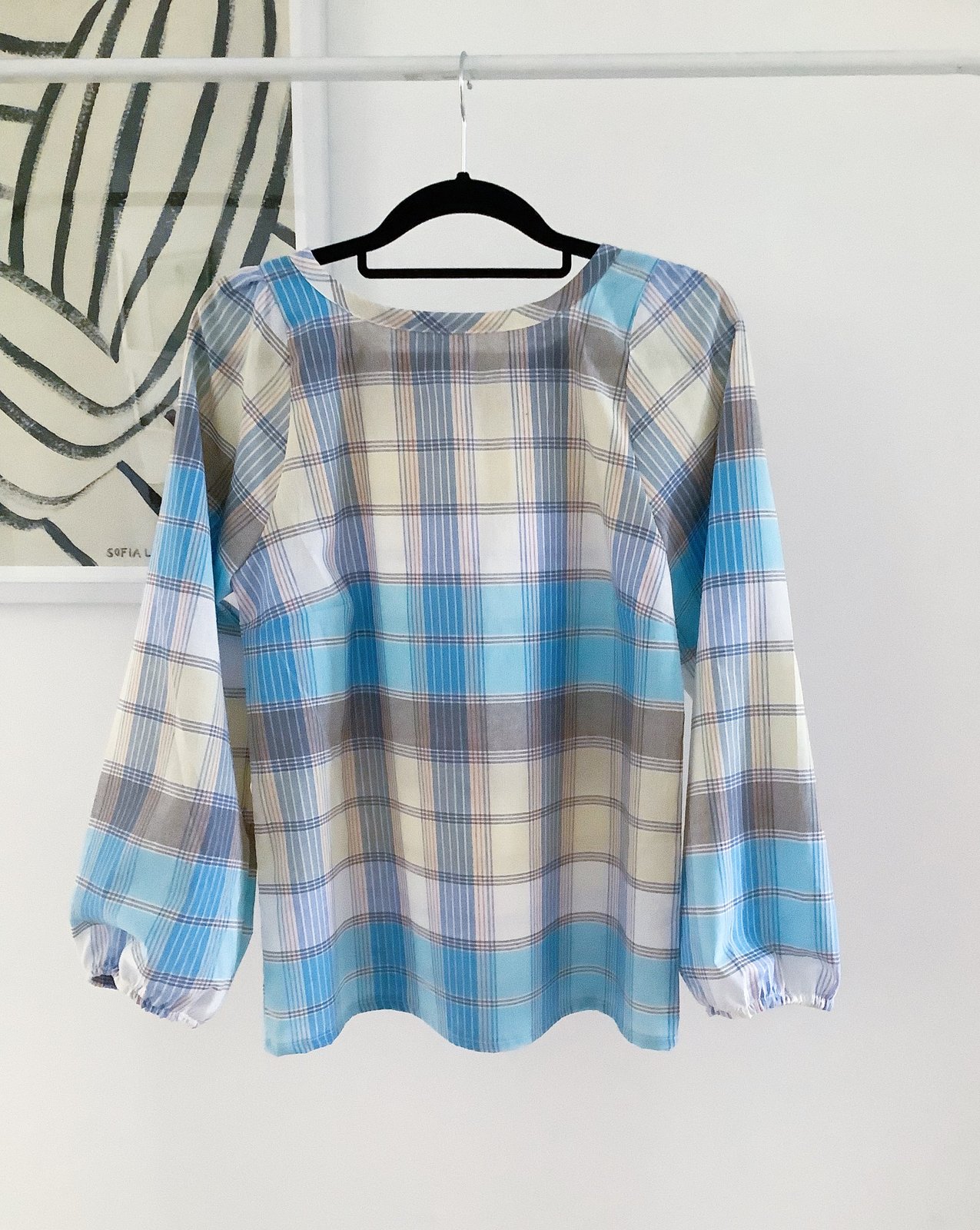 Mona Smocked Top in Blue and Orange Check