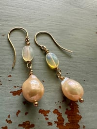 Image 7 of AAA nucleated pearl and Ethiopian opal earrings