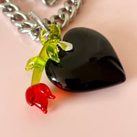 Image 7 of Chunky Black Glass Heart and Glass Rose Necklace