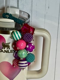 Image 6 of Valentine Heart Tumbler Straw Topper Charm – Pink & Purple Beaded Straw Bauble for Stanley