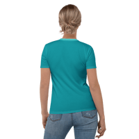 Image 3 of Women's T-shirt (Two-Tone Teal shirt with Christmas Penguin)