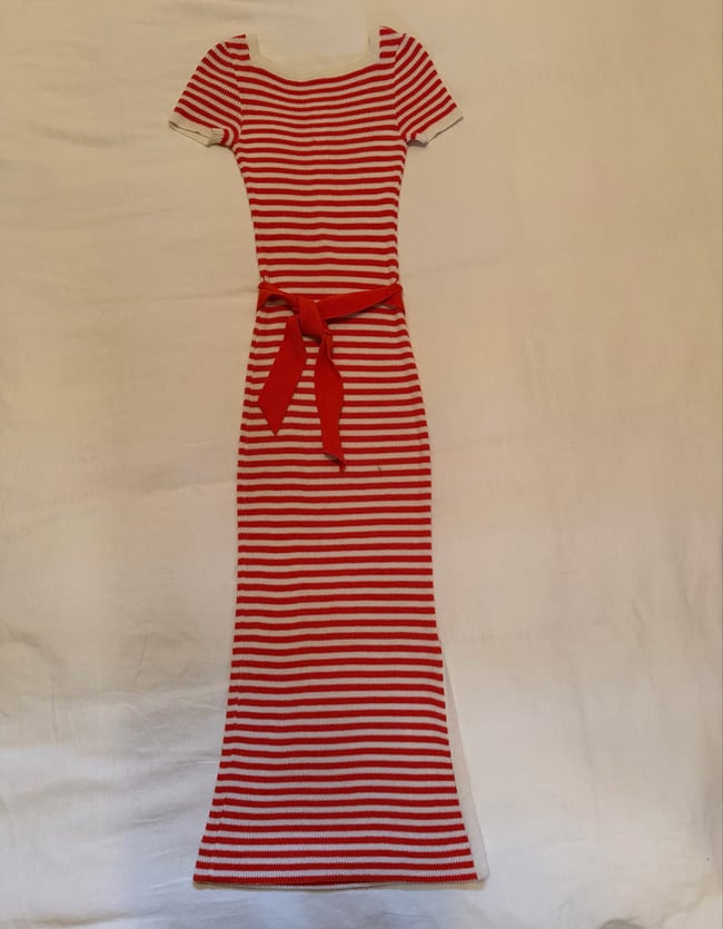 70s fine ribbed stripe maxi dress
