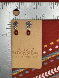 Image 2 of Dainty Dangle Carnelian Flower Earrings