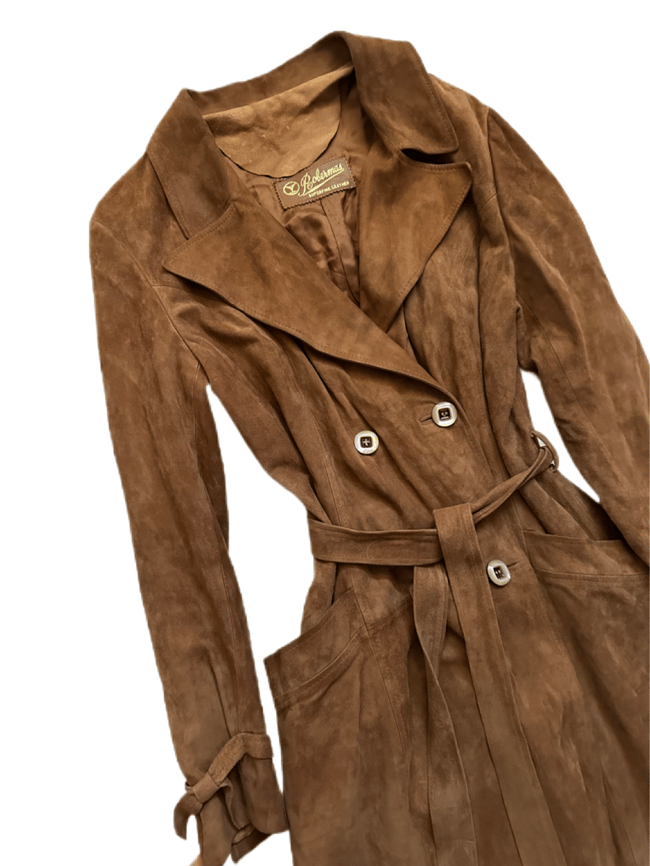 late 1960s softest suede belted trench coat jacket leather 