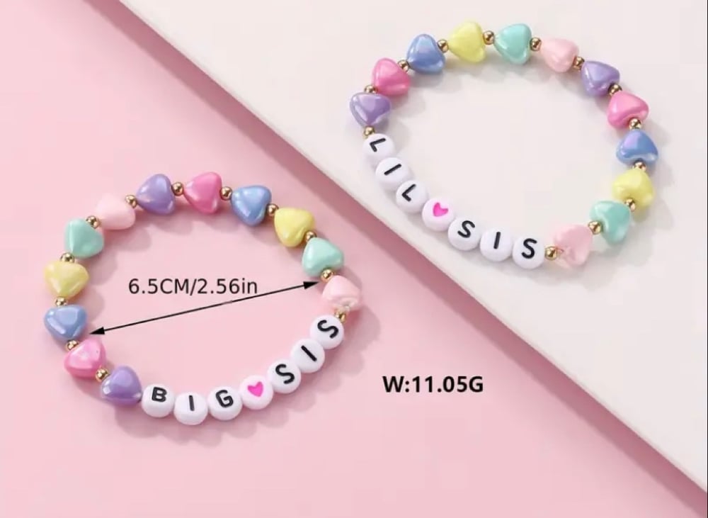 Image of Colorful Heart Acrylic Bead Bracelet for Girls 