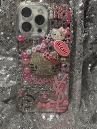 Image 1 of  Inspired by Zizi Hello Kitty iPhone case come with Mini  hello Kitty makeup folding travel Mirror 