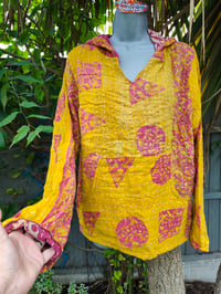 Image 4 of FESTIE Kantha Hoodie with pocket -yellow pink
