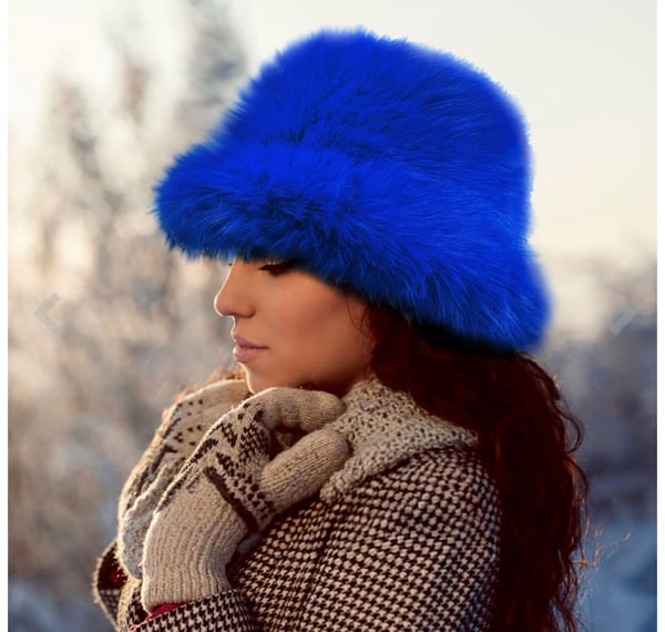 Image of Fuzzy Faux Fur Bucket Hat( Blue)