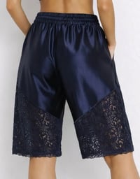 Image 2 of Navy Satin & Lace Culotte Shorts