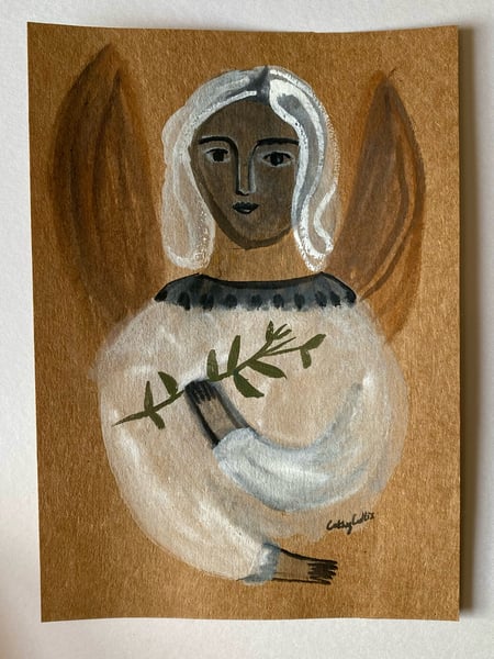 Image of 9. Original work on brown paper (angel in white)