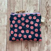 Image 3 of “Navy & Pink Smileys” Small OR Mini Quilted Zipper Bag