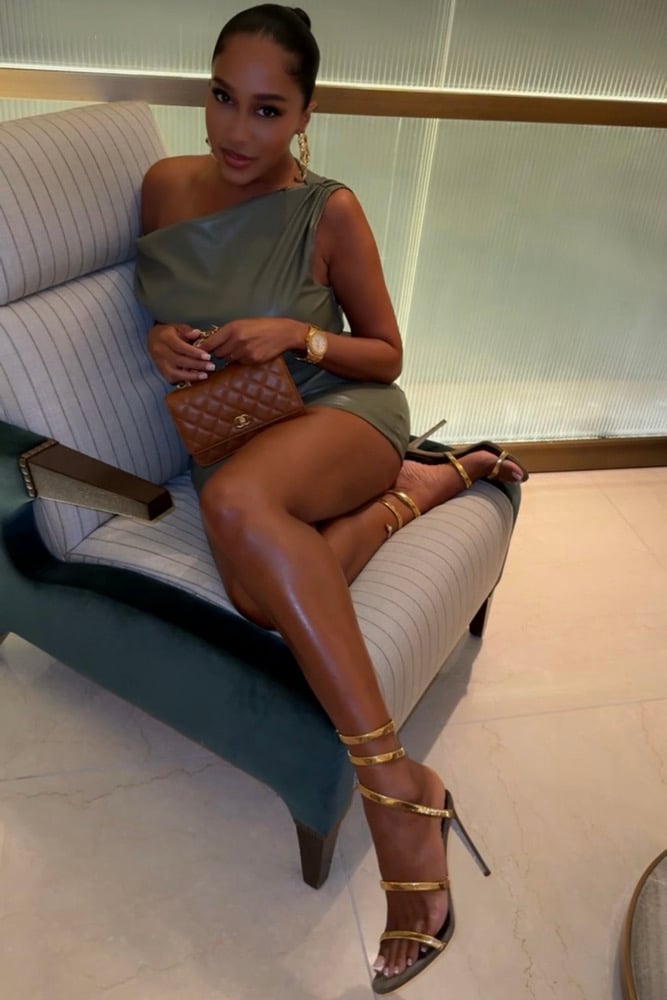 Image of OLIVE FAUX LEATHER RUCHED MINI DRESS (S)