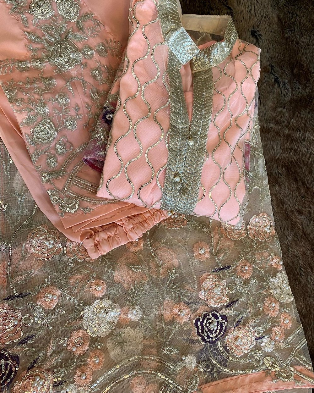 Peach net fancy suit 