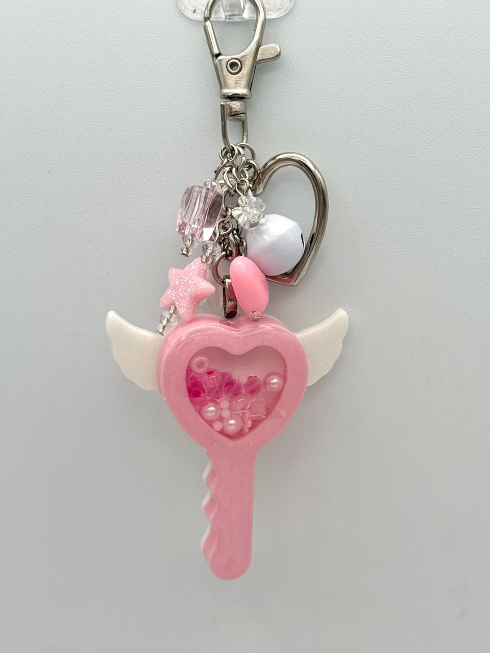 Image of Pink Heart Angel Key - Shaker Keychain 