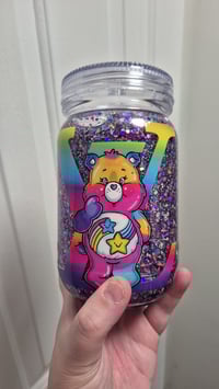 LV care bear mason jar snowglobe tumbler 